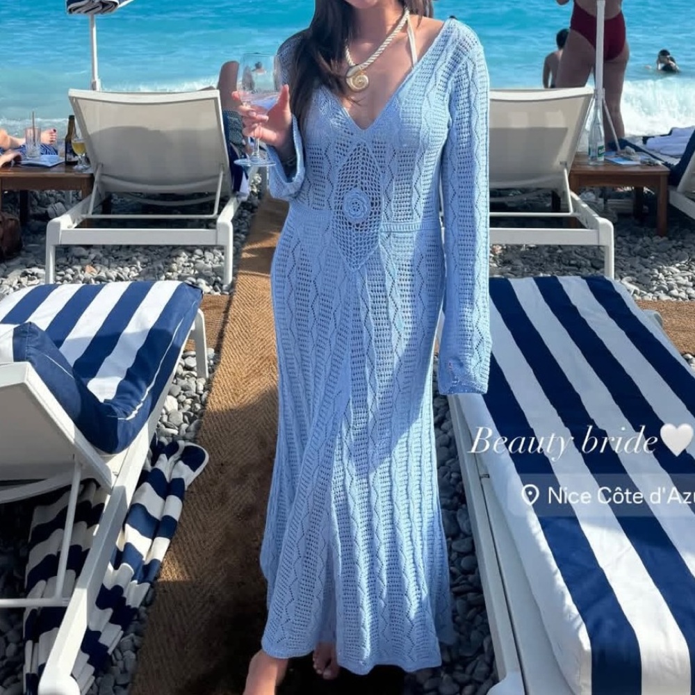 Zara Blue Knit Beach Cover-Up Dress